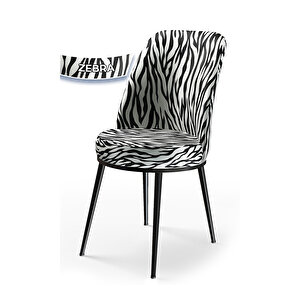 Zen Serisi Siyah Mermer Desen Mdf 80x132 Açılabilir Mutfak Masası Takımı, 6 Sandalye Zebra