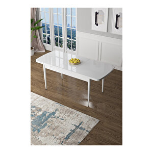 Zen Serisi Beyaz Masa Mdf 80x132 Açılabilir Mutfak Masası Takımı, 6 Sandalye Lacivert