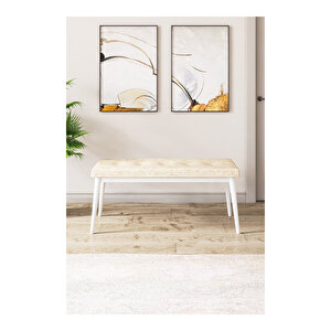 Zen Serisi Beyaz Mermer Desen Mdf 80x132 Açılabilir Mutfak Masası Takımı, 4 Sandalye 1 Pera Bench