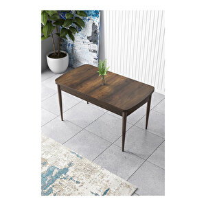 Zen Serisi Barok Ahşap Desen Mdf 80x132 Açılabilir Mutfak Masası Takımı, 4 Sandalye 1 Pera Bench Kahverengi