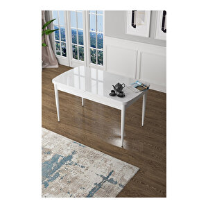 Zen Serisi Beyaz Masa Mdf 80x132 Açılabilir Mutfak Masası Takımı, 4 Sandalye 1 Pera Bench Bordo