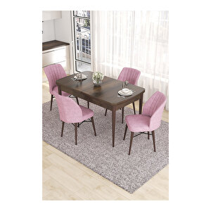 Eva Serisi, 80x132 Açılabilir Mdf Barok Ahşap Desen Mutfak Masası Ve 4 Sandalye