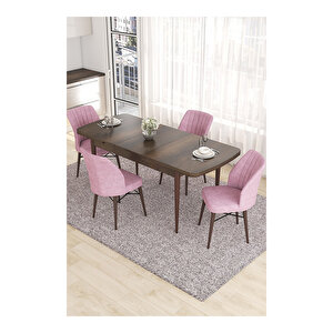Eva Serisi, 80x132 Açılabilir Mdf Barok Ahşap Desen Mutfak Masası Ve 4 Sandalye Pembe
