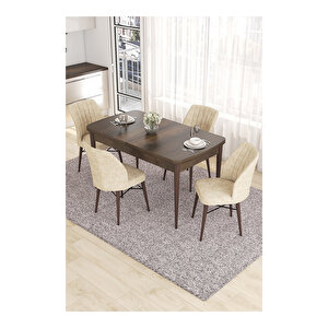Eva Serisi, 80x132 Açılabilir Mdf Barok Ahşap Desen Mutfak Masası Ve 4 Sandalye Krem