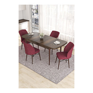 Eva Serisi, 80x132 Açılabilir Mdf Barok Ahşap Desen Mutfak Masası Ve 4 Sandalye Bordo
