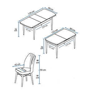 Eva Serisi, 80x132 Açılabilir Mdf Barok Ahşap Desen Mutfak Masası Ve 4 Sandalye