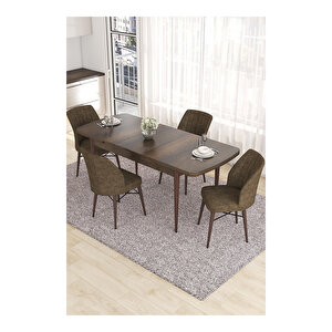 Eva Serisi, 80x132 Açılabilir Mdf Barok Ahşap Desen Mutfak Masası Ve 4 Sandalye Kahverengi