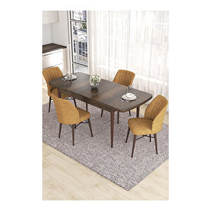 Eva Serisi, 80x132 Açılabilir Mdf Barok Ahşap Desen Mutfak Masası Ve 4 Sandalye Cappucino