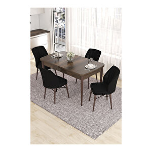 Eva Serisi, 80x132 Açılabilir Mdf Barok Ahşap Desen Mutfak Masası Ve 4 Sandalye Siyah