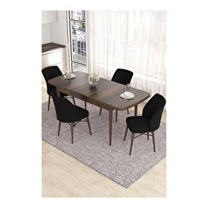 Eva Serisi, 80x132 Açılabilir Mdf Barok Ahşap Desen Mutfak Masası Ve 4 Sandalye Siyah