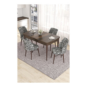 Eva Serisi, 80x132 Açılabilir Mdf Barok Ahşap Desen Mutfak Masası Ve 4 Sandalye Zebra