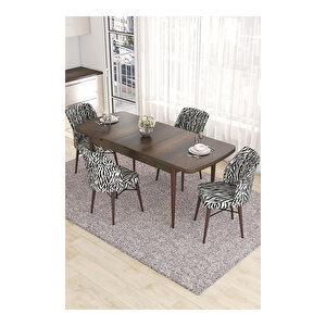 Eva Serisi, 80x132 Açılabilir Mdf Barok Ahşap Desen Mutfak Masası Ve 4 Sandalye Zebra