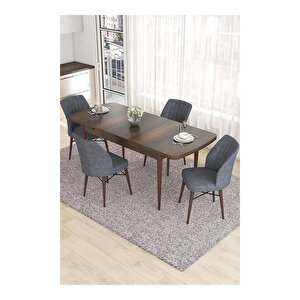 Eva Serisi, 80x132 Açılabilir Mdf Barok Ahşap Desen Mutfak Masası Ve 4 Sandalye Füme