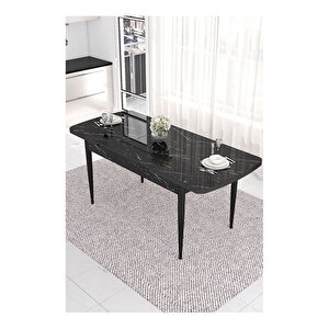 Eva Serisi, 80x132 Açılabilir Mdf Siyah Mermer Desen Masa Mutfak Masası Ve 4 Sandalye