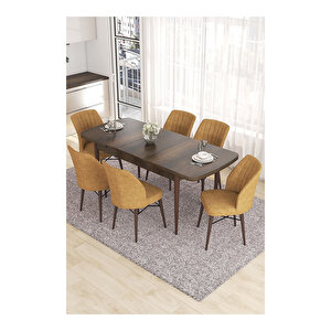 Eva Serisi, 80x132 Açılabilir Mdf Barok Ahşap Desen Mutfak Masası Ve 6 Sandalye Cappucino