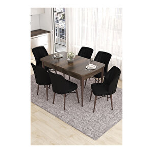 Eva Serisi, 80x132 Açılabilir Mdf Barok Ahşap Desen Mutfak Masası Ve 6 Sandalye Siyah