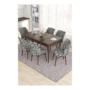 Eva Serisi, 80x132 Açılabilir Mdf Barok Ahşap Desen Mutfak Masası Ve 6 Sandalye Zebra