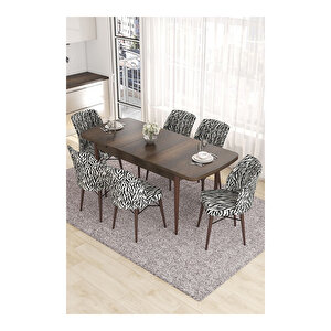 Eva Serisi, 80x132 Açılabilir Mdf Barok Ahşap Desen Mutfak Masası Ve 6 Sandalye Zebra