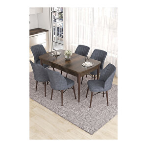 Eva Serisi, 80x132 Açılabilir Mdf Barok Ahşap Desen Mutfak Masası Ve 6 Sandalye Füme