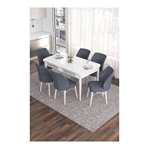 Eva Serisi, 80x132 Açılabilir Mdf Beyaz Masa,mutfak Masası Ve 6 Sandalye Füme