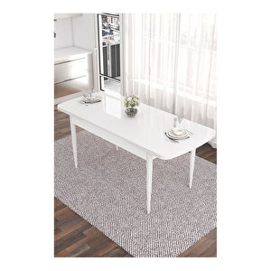 Eva Serisi, 80x132 Açılabilir Mdf Beyaz Masa,mutfak Masası Ve 6 Sandalye