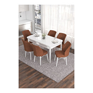 Eva Serisi, 80x132 Açılabilir Mdf Beyaz Masa,mutfak Masası Ve 6 Sandalye