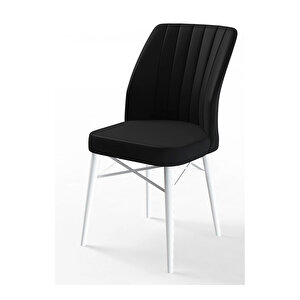 Eva Serisi, 80x132 Açılabilir Mdf Beyaz Masa,mutfak Masası Ve 2 Siyah 4 Zebra Sandalye