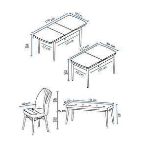 Eva Serisi, 80x132 Açılabilir Mdf Beyaz Mermer Desen Masa Mutfak Masası Ve 4 Sandalye 1 Bench