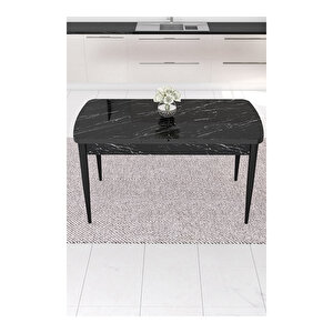Eva Serisi, 80x132 Açılabilir Mdf Siyah Mermer Desen Masa Mutfak Masası Ve 4 Sandalye 1 Bench Bordo