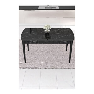 Eva Serisi, 80x132 Açılabilir Mdf Siyah Mermer Desen Masa Mutfak Masası Ve 4 Sandalye 1 Bench