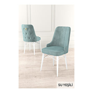 Taç Serisi, 80x132 Açılabilir Beyaz Mermer Desen Masa Takımı, 4 Sandalye Gold Halkalı