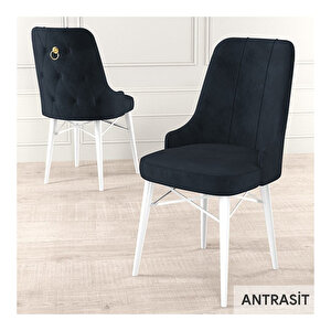 Taç Serisi, Beyaz Mutfak Masa Takımı 80x132 Açılabilir, 4 Sandalye Gold Halkalı