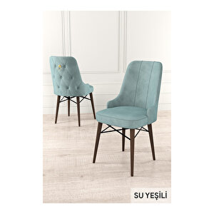 Taç Serisi, 80x132 Açılabilir Beyaz Masa Ceviz Ayak Mutfak Masası Takımı, 6 Sandalye Gold Halkalı