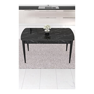 Taç Serisi, 80x132 Açılabilir Siyah Mermer Desen Masa Takımı, 4 Sandalye Gold Halkalı Ve 1 Bench Mürdüm