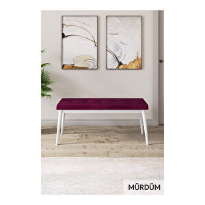 Taç Serisi, 80x132 Açılabilir Beyaz Mermer Desen Masa Takımı, 4 Sandalye Gold Halkalı Ve 1 Bench