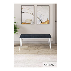 Taç Serisi, Beyaz Mutfak Masa Takımı 80x132 Açılabilir, 4 Sandalye Gold Halkalı 1 Bench