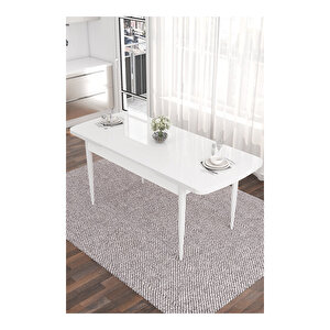 Taç Serisi, Beyaz Mutfak Masa Takımı 80x132 Açılabilir, 4 Sandalye Gold Halkalı 1 Bench Mürdüm