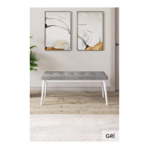 Taç Serisi, Beyaz Mutfak Masa Takımı 80x132 Açılabilir, 4 Sandalye Gold Halkalı 1 Bench