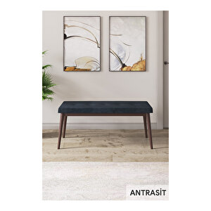 Taç Serisi, 80x132 Açılabilir Beyaz Masa Ceviz Ayak Mutfak Masası Takımı, 4 Sandalye Gold Halkalı 1 Bench