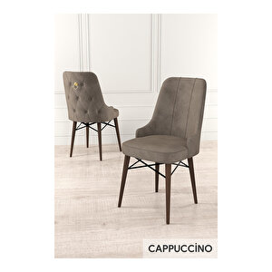 Taç Serisi, 80x132 Açılabilir Beyaz Masa Ceviz Ayak Mutfak Masası Takımı, 4 Sandalye Gold Halkalı 1 Bench