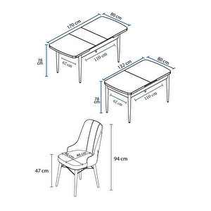 Taç Serisi, 80x132 Açılabilir Barok Ahşap Desen Mutfak Masası Takımı, 4 Sandalye Gümüş Halkalı