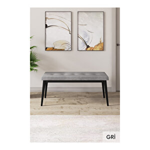 Taç Serisi, 80x132 Açılabilir Siyah Mermer Desen Masa Takımı, 4 Sandalye Gümüş Halkalı Ve 1 Bench