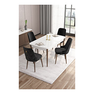 Are Serisi,beyaz Masa Ceviz Ayak Mdf 80x132 Açılabilir Yemek Odası Takımı,4 Sandalye Gold Halkalı Siyah