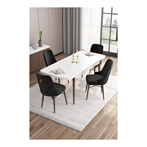Are Serisi,beyaz Masa Ceviz Ayak Mdf 80x132 Açılabilir Yemek Odası Takımı,4 Sandalye Gold Halkalı Siyah