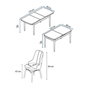 Are Serisi,beyaz Masa Ceviz Ayak Mdf 80x132 Açılabilir Yemek Odası Takımı,4 Sandalye Gold Halkalı