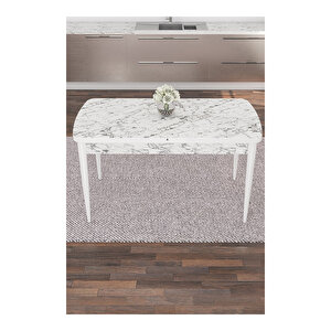 Are Serisi, 80x132 Mdf Açılabilir Beyaz Mermer Desen Masa Takımı, 4 Sandalye Gold Halkalı Mürdüm