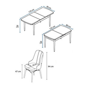 Are Serisi, 80x132 Mdf Açılabilir Beyaz Mermer Desen Masa Takımı, 4 Sandalye Gold Halkalı