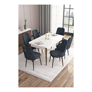Are Serisi,beyaz Masa Ceviz Ayak Mdf 80x132 Açılabilir Yemek Odası Takımı,6 Sandalye Gold Halkalı Antrasit