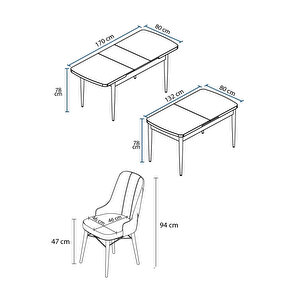 Are Serisi,beyaz Masa Ceviz Ayak Mdf 80x132 Açılabilir Yemek Odası Takımı,6 Sandalye Gold Halkalı