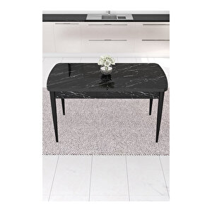 Are Serisi, 80x132 Mdf Açılabilir Siyah Mermer Desen Masa Takımı, 6 Sandalye Gold Halkalı Mürdüm